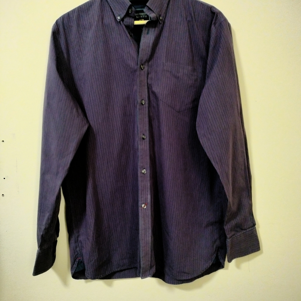 Men's Hudson North Sz Medium Blue Red Striped Button Up Shirt Cotton